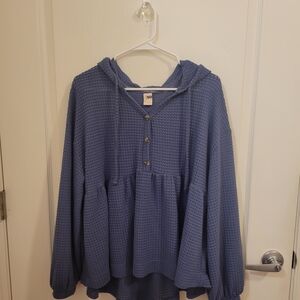 SO Women's Blue Button-Up Waffle Hoodie